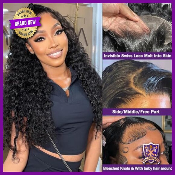 32 Inch 13x4 Lace Front Wig Human Hair Deep Wave 200% Density Glueless main image 6